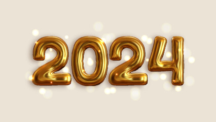 A festive and celebratory design featuring a golden balloon number 2024 surrounded by colorful confetti. Perfect for New Year's Eve celebrations and party invitations.