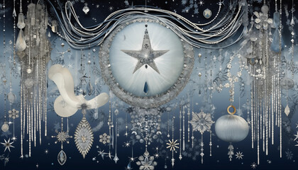 artdeco Schmuckborte, Schmuckbild mit Kristallen, Sternen zu Weihnachten