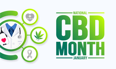 January is National CBD Month background template. Holiday concept. background, banner, placard, card, and poster design template with text inscription and standard color. vector illustration.
