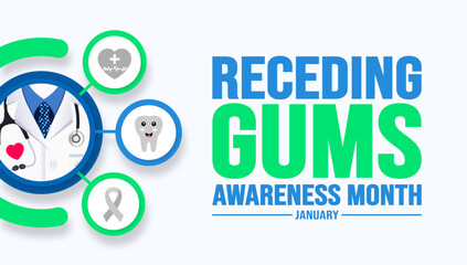 January is Receding Gums Awareness Month background template. Holiday concept. background, banner, placard, card, and poster design template with text inscription and standard color. vector