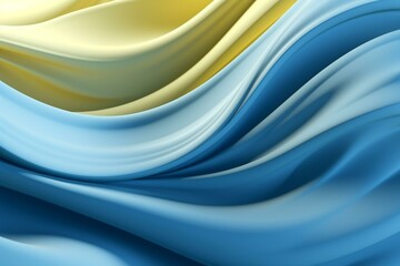 Twisted waves in dusty blue and pale yellow: a sleek, minimalistic 3D design rendered with Blender, Unreal Engine 5, and studio lighting. Generative AI