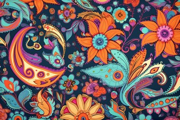 Fototapeta na wymiar Illustration of textile design for Pakistani and Indian ladies suits and kurtis. Generative AI