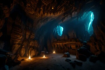 Cave in the hilly forest.