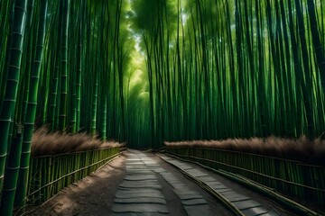 Fototapeta premium A hidden shrine nestled in a peaceful bamboo forest.