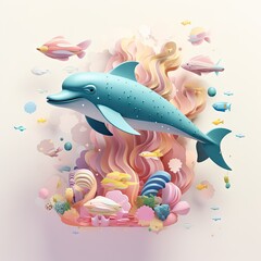 Obraz na płótnie Canvas 3D rendering of dolphin in fantasy background