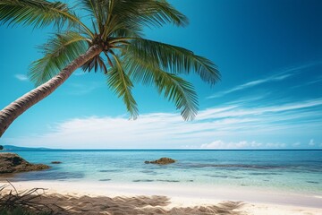 Palm tree on beautiful sandy beach. Generative AI