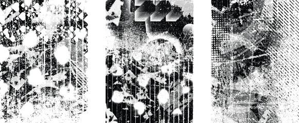 Naklejka na ściany i meble Glitch distressed grungy isolated layers . Design element for brochure, social media, posters, flyers. Overlay texture.Textured banner with Distress effect .Vector halftone dots . Screen print texture