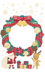 クリスマスリースのイラストフレーム_縦1