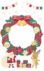 クリスマスリースのイラストフレーム_縦4