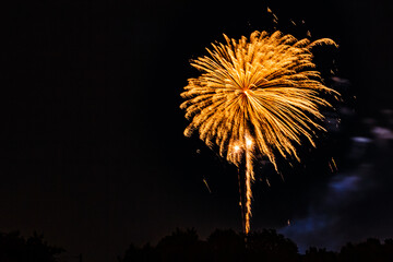 Colorful bavarian fireworks at Landau, Isar, 2023, Bavaria, Germany