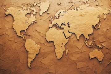 AI illustration of a world map set on a brown parchment paper background