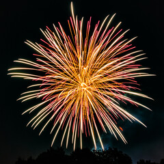 Colorful bavarian fireworks at Landau, Isar, 2023, Bavaria, Germany