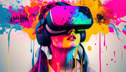 illustration of people using VR glasses, VR gear, VR headset