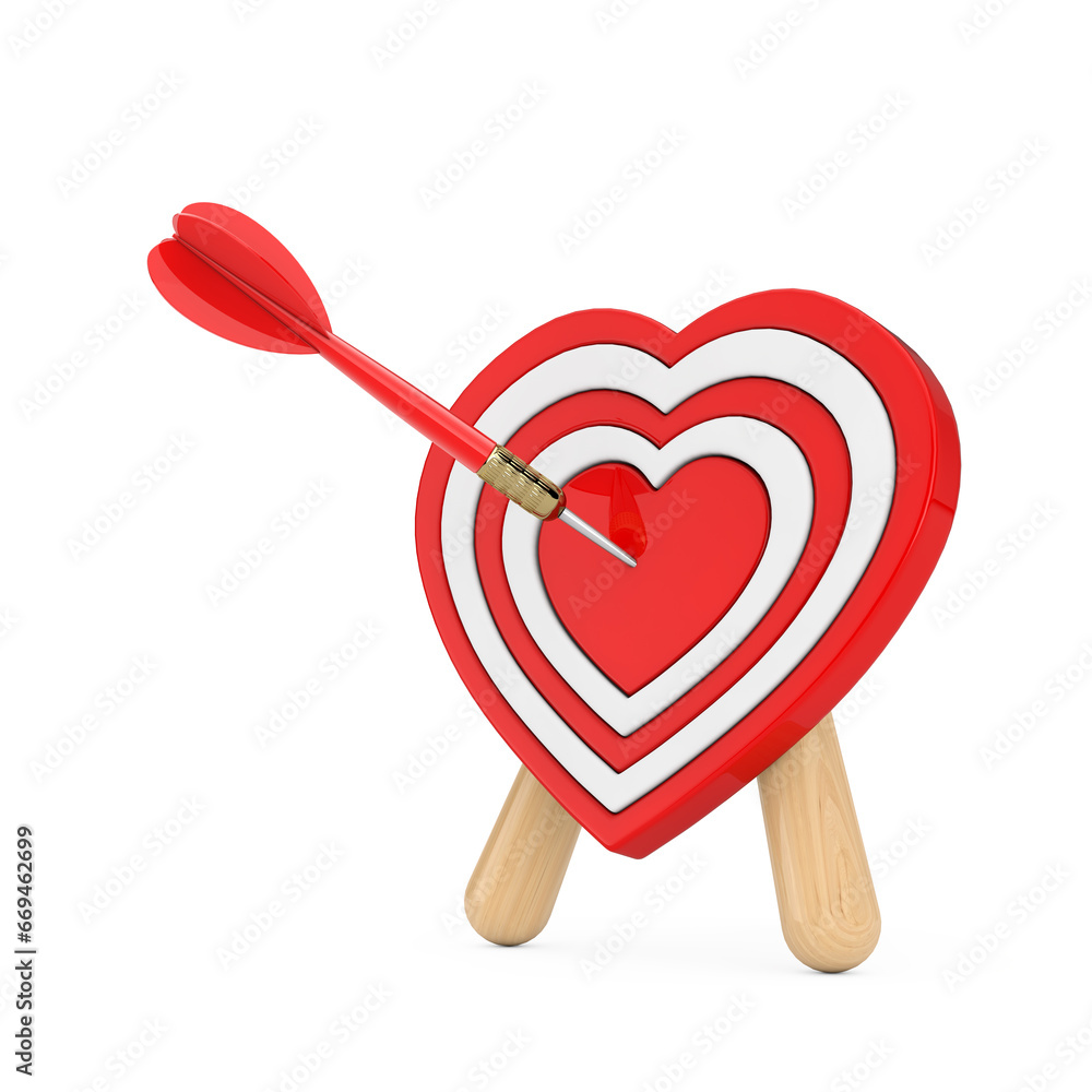 Fototapete love concept. archery target in shape of heart with dart in center. 3d rendering