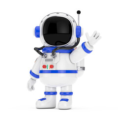 Cute Cartoon Mascot Astronaut Character Person Waving Hand. 3d Rendering