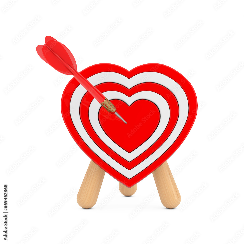 Fototapete love concept. archery target in shape of heart with dart in center. 3d rendering