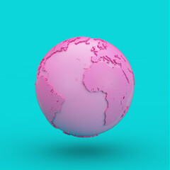 Pink Earth Globe in Duotone Style. 3d Rendering