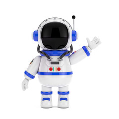 Cute Cartoon Mascot Astronaut Character Person Waving Hand. 3d Rendering