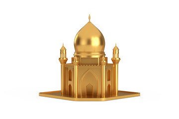 Golden Islamic Mosque and Minaret Building Model Icon. 3d Rendering