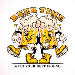 Naklejka premium Toast beer glass, cartoon mascot character. Suitable for logos, mascots, t-shirts, stickers and posters