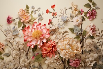 Obraz na płótnie Canvas Patterned Floral craft paper. Art summer design. Generate Ai