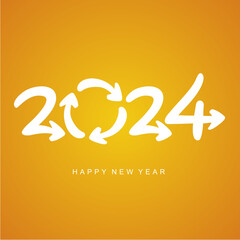 Happy New Year 2024 handwritten typography. Action plan success for recycling and save earth environment. Ideal for use in the presentation of environment, organic food production, education