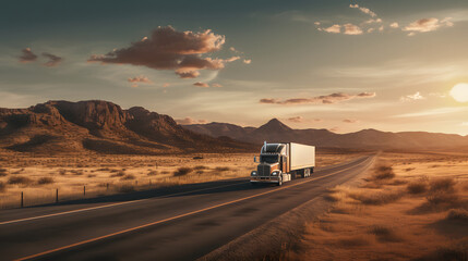 Lorry in the middle of an arid road - obrazy, fototapety, plakaty