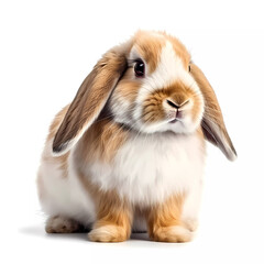 Adorable Petite Bunny: A Charming brown white  lop-eared Rabbit Isolated on White Background