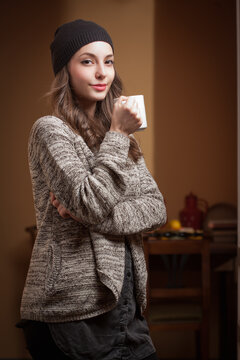 Smiling happy attractive brunette woman.