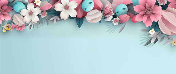 Easter holiday backgrounds and card designs with colorful flowers and easter eggs for a happy easter