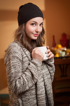 Smiling happy attractive brunette woman.