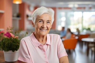senior woman smiling in nursing home
