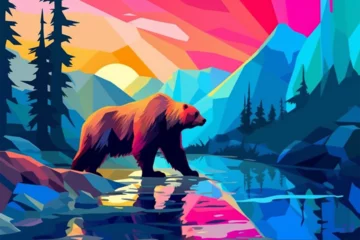 Poster stail wpap bear on the rocks © Angah