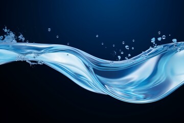 Translucent liquid wavy jet splashing wave, isolated on blue background. Generative AI