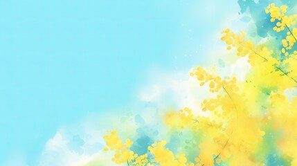 Fototapeta na wymiar Refreshing background like mimosa and blue sky, Spring Summer Watercolor style illustration material abstract, Generative AI