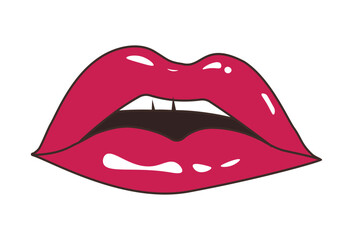 Girl's open mouth. Vector illustration of sexy woman's glossy lips. Isolated