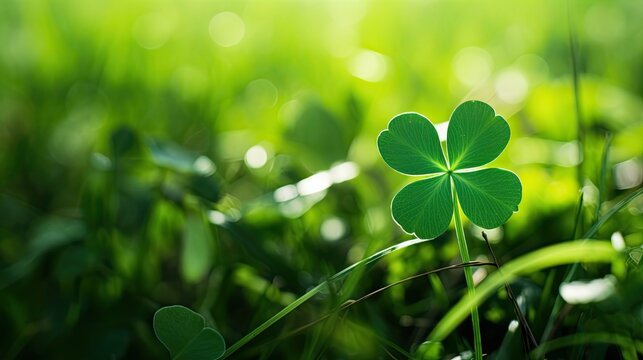 Macro detail to cloverleaf in the meadow, a shape or pattern resembling leaf of clover, happiness concept