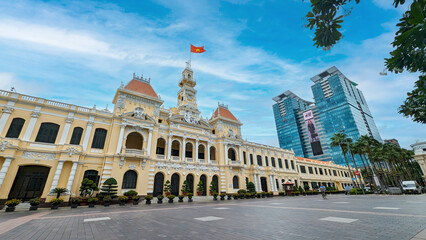 Ho Chi Minh City, Vietnam - Ho Chi Minh City Hall, officially called the Ho Chi Minh City People's Committee Head Office - obrazy, fototapety, plakaty