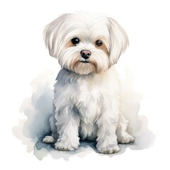 Watercolor cute dog maltipoo breed