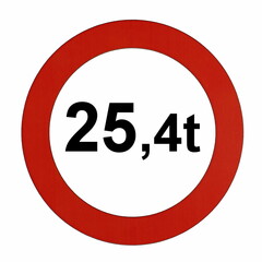 Illustration des Straßenverkehrszeichens "Maximal zulässiges Gesamtgewicht 25,4t"	