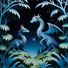 Obraz premium The Beauty of Blue Willow Fantasy Art: Papercut Close-up