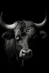 Naklejka premium High resolution HD photo portrait of buffalo, black background, detailed, generative AI 