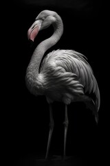 Fototapeta premium High resolution HD photo portrait of Flamingo, black background, detailed, generative AI 