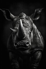 High resolution HD photo of Rhino, black background, detailed, generative AI	