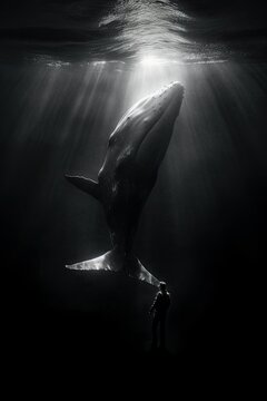 High resolution HD photo of Whale, black background, detailed, generative AI	
