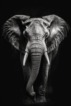 High resolution HD photo of Elephant, black background, detailed, generative AI	
