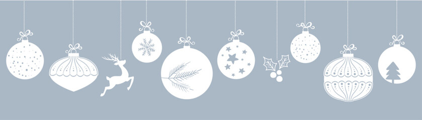 Christmas bauble decoration with snowflakes stars and gift vector illustration, ice blue elements - 669471263