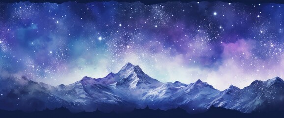 Watercolor night over snowy mountains - obrazy, fototapety, plakaty