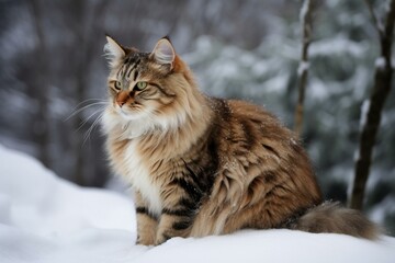 Majestic feline enjoying snowy scenery. Generative AI