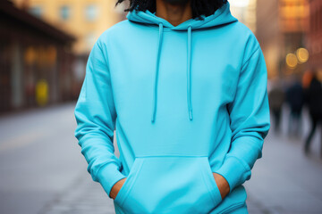 Blue hoodie mockup for logo - obrazy, fototapety, plakaty